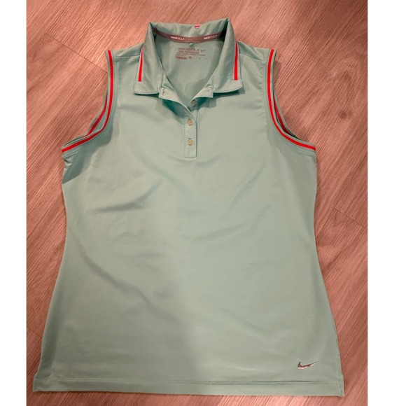 Nike Tops - Nike Golf Tour Performance Sleeveless Polo Shirt Mint Green Orange Trim Large